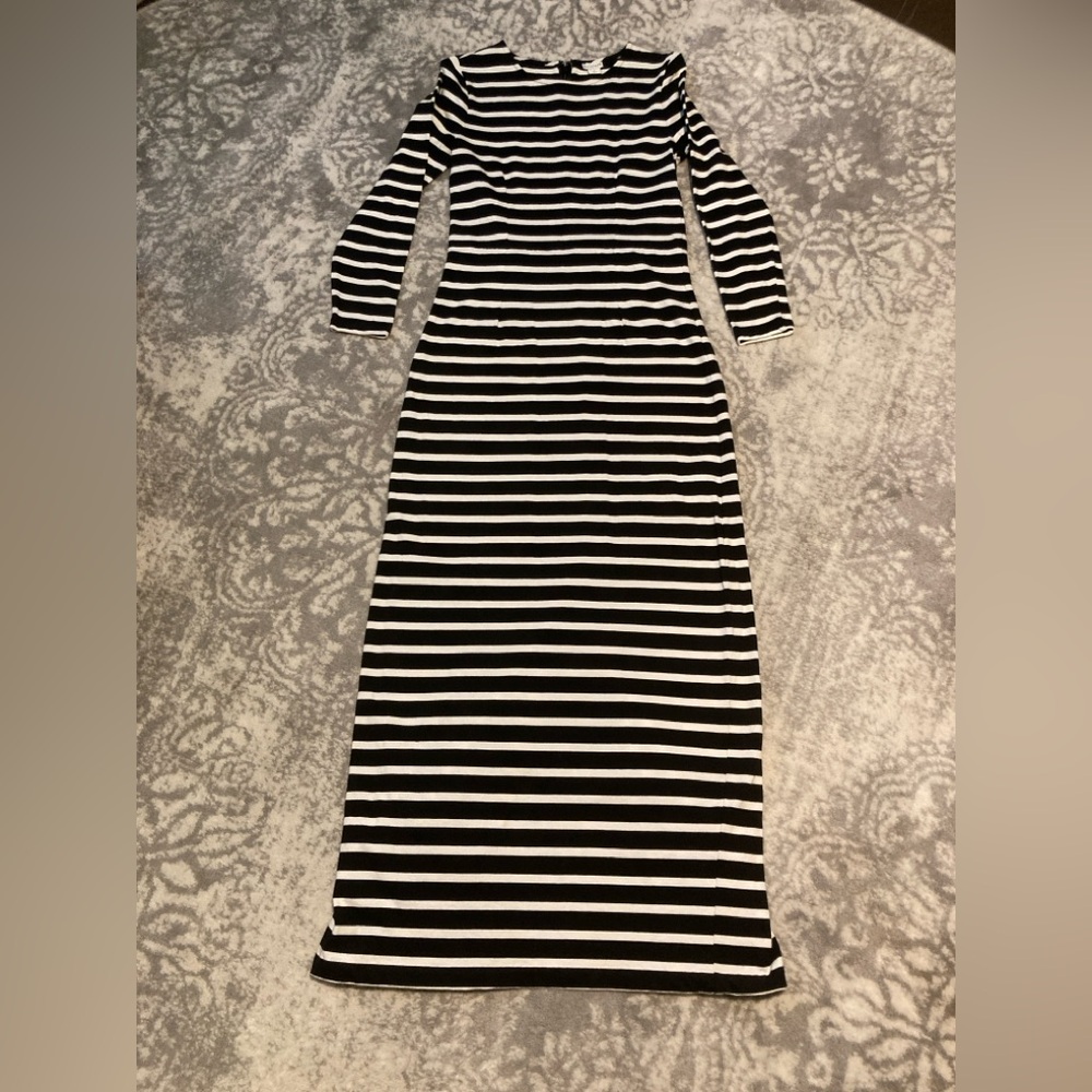 J. Crew Black and White Striped Long Sleeve Dress